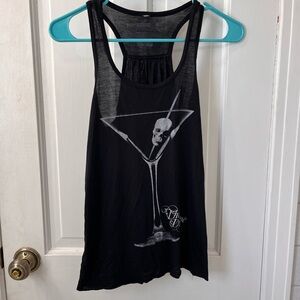 Edgy Women’s Black Skull in Martini Glass Tank Top